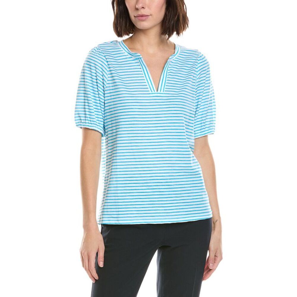 Stella Parker Womens  Caroline Notch Neck Puff Sleeve Top, Blue